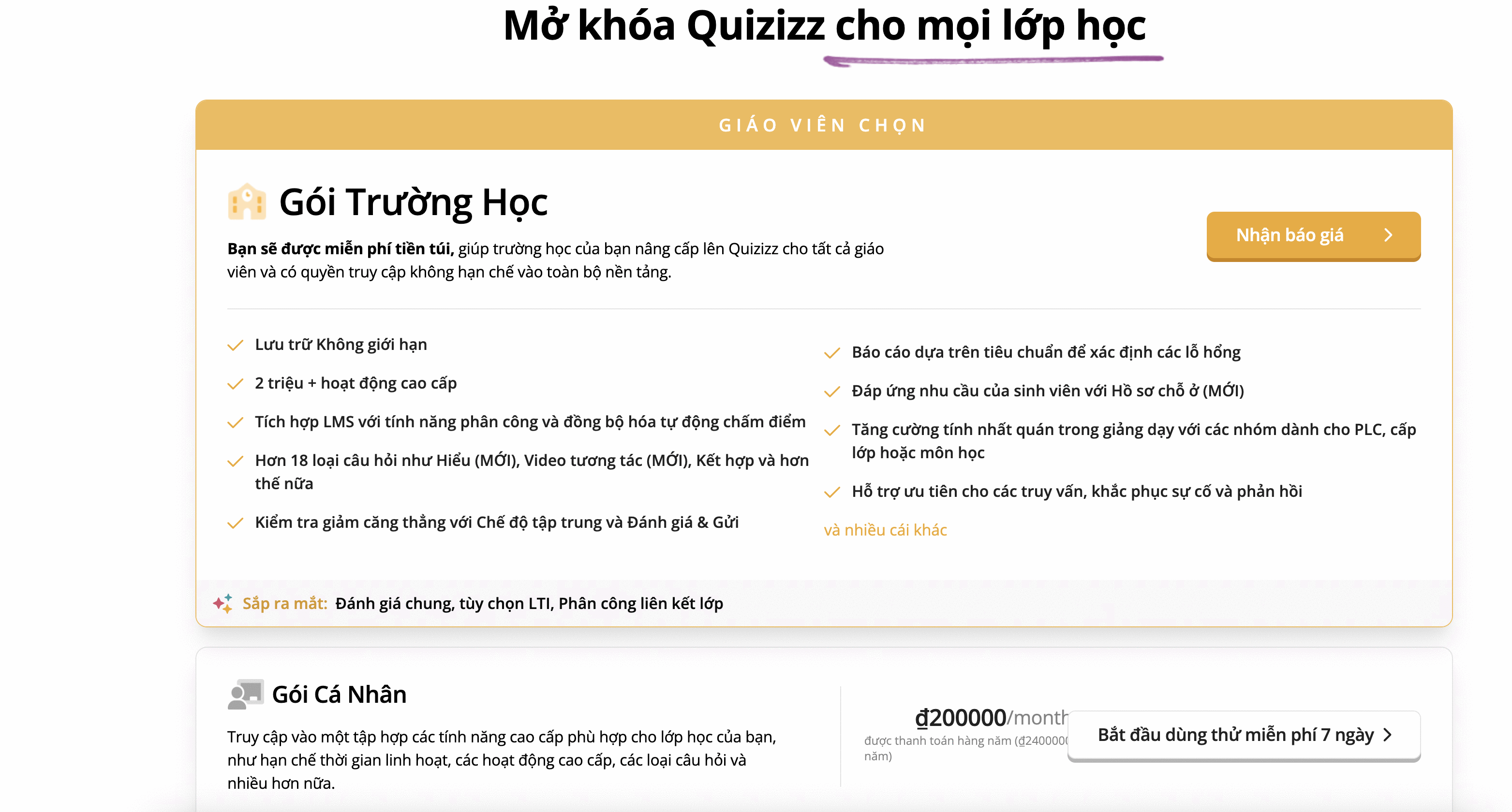 Giá Gói Quizizz Super
